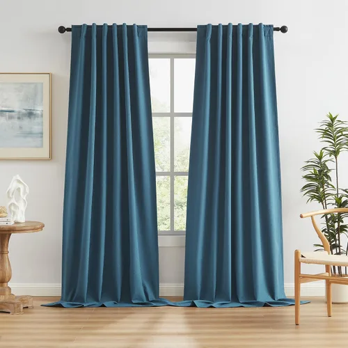 Vista 76 de KEQIAOSUOCAI - Cortinas opacas naturales de 108 pulgadas de largo, cortinas modernas con pestaña trasera, paneles plisados para sistema de cortina