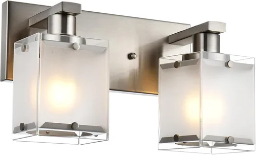 Vista 21 de Iluminación de aplique de pared de 2 luces con base de bombilla E26, lámpara de tocador de baño moderna de níquel cepillado para sobre espejo