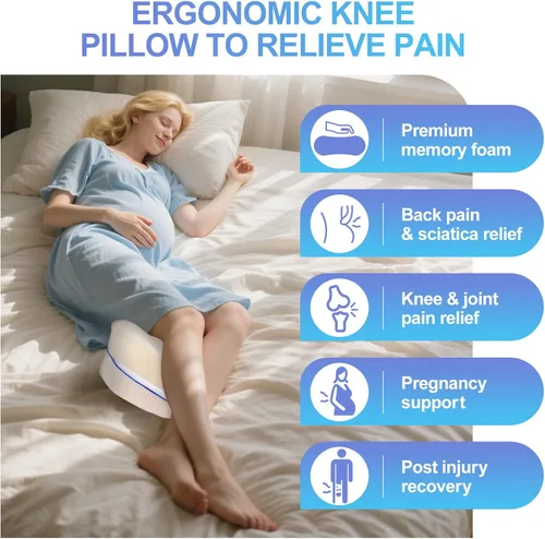 Vista 3 de Almohada de rodilla para personas que duermen de lado para dolor de espalda, almohada de piernas para dormir de lado, cojín de espuma viscoelástica