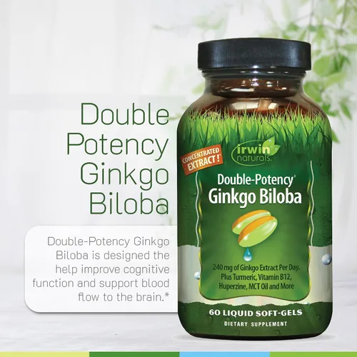Vista 5 de Irwin Naturals Ginkgo Biloba de doble potencia extra fuerte 240mg Ginkgo Biloba Brain Circulation & Memory Support Plus MCT Oil & Vitamin B12