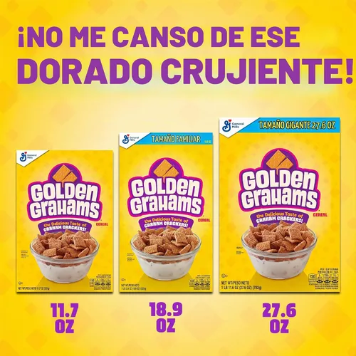 Vista 5 de Golden Grahams Cereal de desayuno, grano entero, 11.7 oz Graham Cracker Taste, 0.45 oz de grano entero por porción, 12 vitaminas por porción, ideal