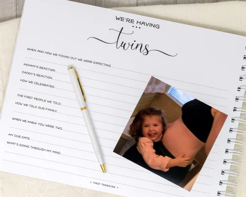 Vista 5 de Personalized Twin Pregnancy Journal (8 Center Designs) - Hardcover Pregnancy Memory Book Customized with Babies’ Names, Nicknames or Phrase