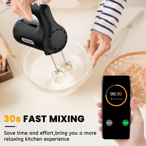 Vista 5 de Lord Eagle - Batidora de mano eléctrica de 5 velocidades, batidora de mano compacta de 300 W, batidora de huevos portátil de cocina con 5 accesorios