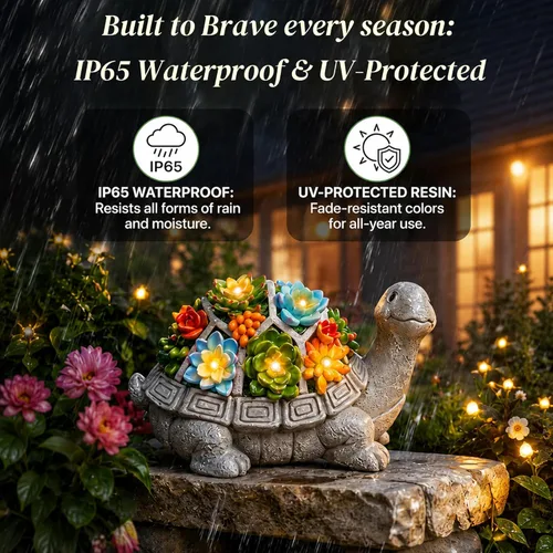 Vista 6 de Nacome Estatuas solares de jardín al aire libre tortuga con suculentas y 7 luces LED – Decoración de césped Estatua de tortuga para patio, balcón
