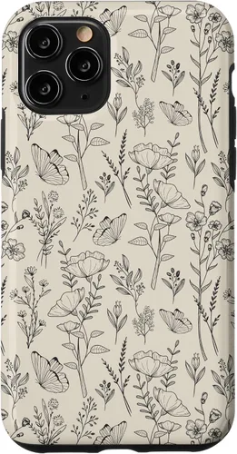 Vista 29 de Black & Cream Butterfly Meadow Botanical Wildflower Pattern Case for iPhone 17