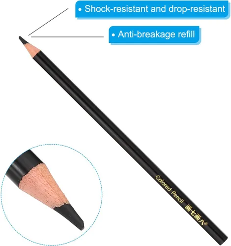 Vista 4 de PATIKIL Juego de lápices de colores negros, 12 lápices de color al óleo, lápiz de dibujo de madera para pintura artística de artistas