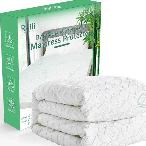 Vista 8 de Ruili Protector de colchón impermeable de viscosa de bambú y rayón, paquete de 2 fundas acolchadas para colchón de bebé, colchón suave de viscosa