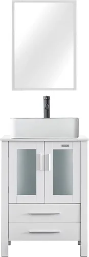 Vista 32 de eclife Armario de tocador de baño moderno de 18 pulgadas con lavabo Redondel negro