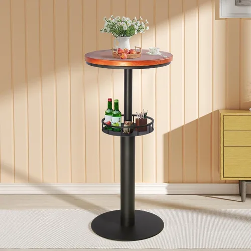 Vista 3 de Topower Mesa de pub industrial 19.7 "redonda de madera de pino maciza superior de doble capa 41.3 "H mesa de barra negra