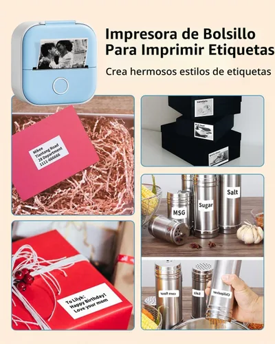 Vista 11 de Ponek Mini impresora de etiquetas adhesivas - T02 máquina para hacer Azul