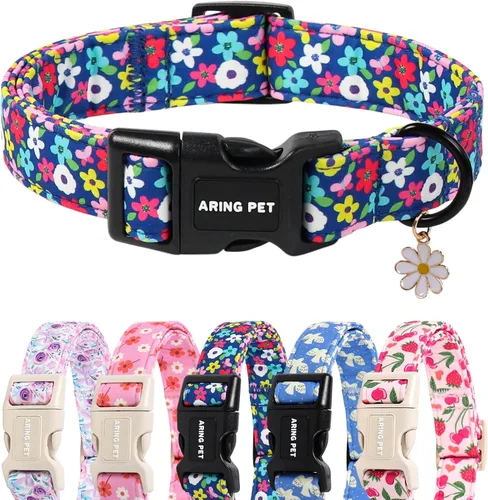 Vista 40 de Aring Pet Collar de algodón, ligero y ajustable, con hebilla de liberación rápida, para perros pequeños, medianos y grandes, para cachorros, S, Hoja