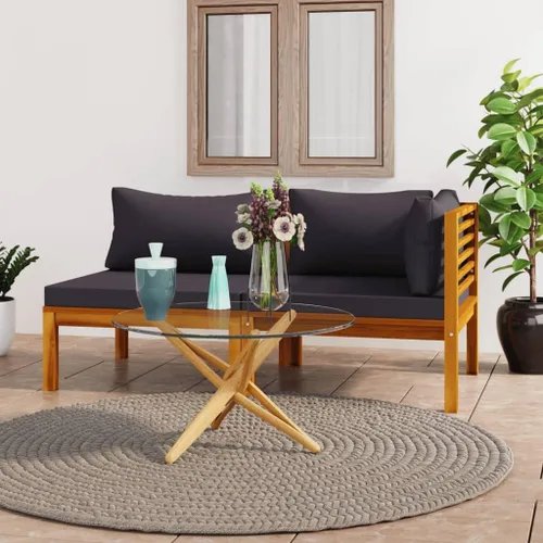 Vista 14 de Sofá de salón seccional con cojín gris oscuro, madera de acacia maciza para sala de estar, apartamento, dormitorio y oficina