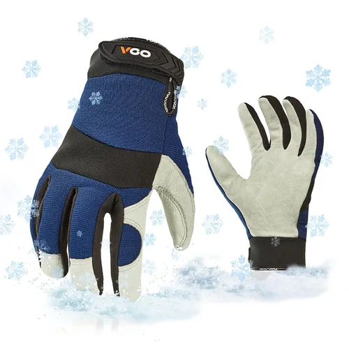 Vista 2 de Vgo... 1 par de guantes de trabajo de seguridad de cuero de piel de cerdo con forro para 32℉ o superior, cálidos para invierno frío, almacenamiento