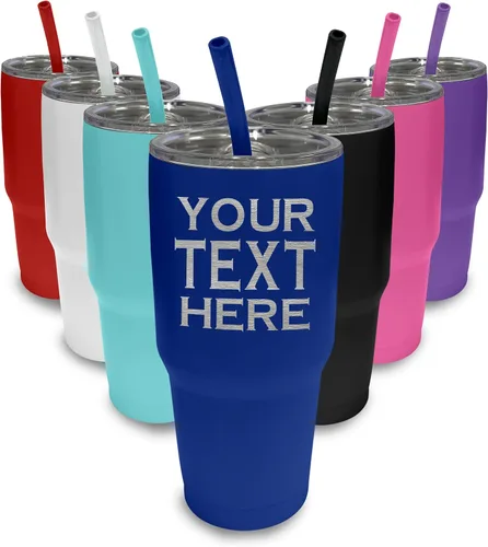 Vista 6 de Vaso de café personalizado con tapa y pajita, 30 onzas, añade tu propio texto