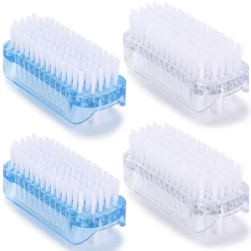 Vista 8 de Cepillos de limpieza de uñas de plástico para uñas de 2 caras, cepillo antideslizante para uñas, paquete de 4 (rosa y morado)