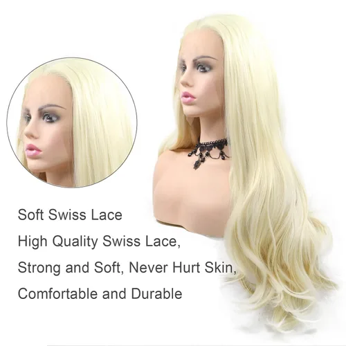 Vista 3 de 613 Peluca rubia realista sin pegamento con encaje frontal, peluca ondulada larga para mujeres blancas, 613 HD con encaje frontal, línea de cabello