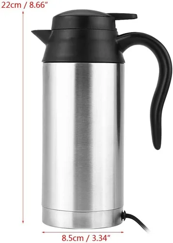 Vista 5 de Acouto Hervidor eléctrico de acero inoxidable para coche, 25.4 fl oz, 12 V, calentador de cigarrillos, calentador de agua portátil para té