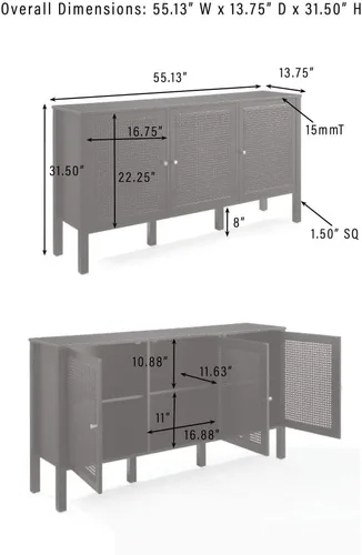 Vista 3 de Crosley Furniture Perry - Aparador de ratán moderno con armarios de almacenamiento, Credenza, soporte de TV, color negro