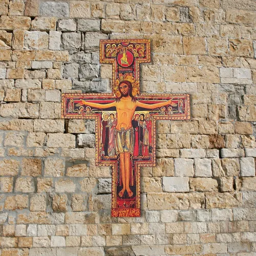 Vista 4 de Needzo Gran Crucifijo de pared San Damiano, decoración de cruz de iglesia católica, 36 pulgadas