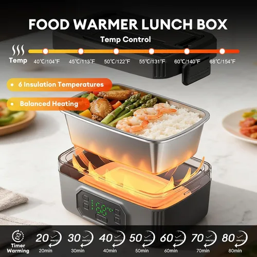 Vista 2 de Fiambrera eléctrica para adultos – Fiambrera recargable inalámbrica calentada, calentador de alimentos autocalentable de 1.2 L para oficina, viajes