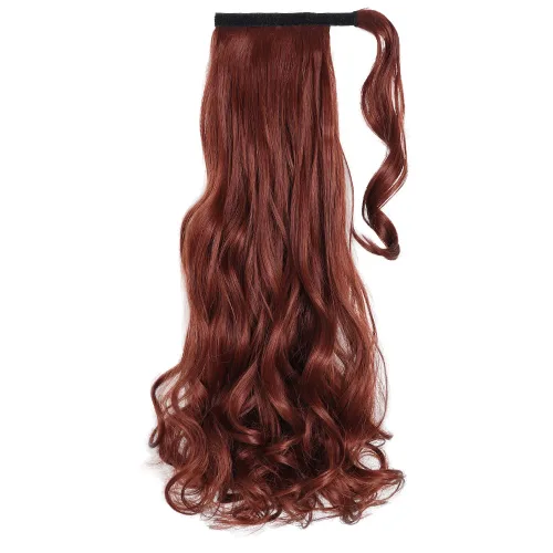 Vista 21 de Extensiones de cola de caballo negras, colas de caballo rizadas con clip, 22 pulgadas, 3.5 onzas, extensión de cabello sintético envolvente del pelo