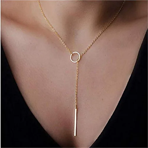 Vista 4 de Dije colgante de figura geométrica de barra rectangular larga estilo simple punk color oro o plata brillante arete colgante para mujer