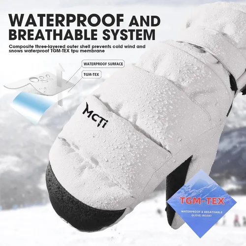 Vista 4 de MCTi Guantes de esquí para mujer, con pantalla táctil, impermeables, aislados, con cremallera oculta