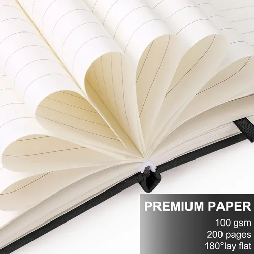 Vista 4 de Cuaderno de cuero A5 con bolígrafo, 200 páginas de tapa dura con bolsillo, diario de papel forrado grueso de 3.53 oz/m² para hombres y mujeres, gran