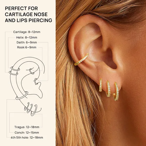 Vista 3 de Silver Gold Hoop Earrings for Women Trendy Hypoallergenic Earrings Huggie Cartilage Hoop Earrings Piercing Jewelry for Women