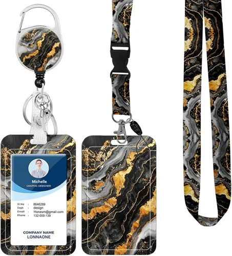 Vista 31 de Cordón con soporte para insignia, carrete retráctil con correa de cuello desmontable y soporte vertical para tarjetas de identificación