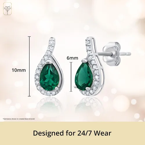 Vista 4 de 14K Yellow or White Gold 6x4mm Gemstone Pear Shape Drop Stud Earrings Azul zafiro creado