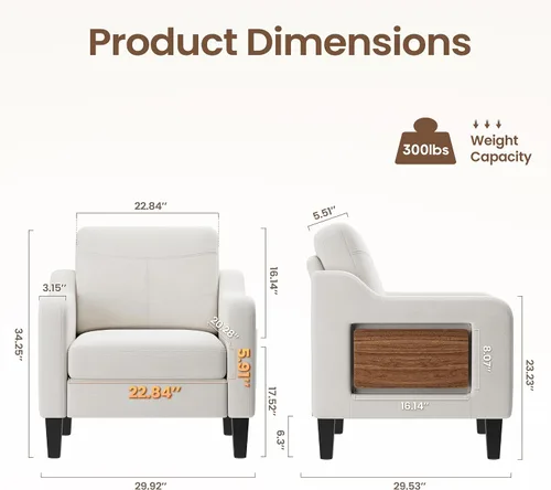 Vista 3 de Silla decorativa tapizada con mesa auxiliar plegable para sala de Beige