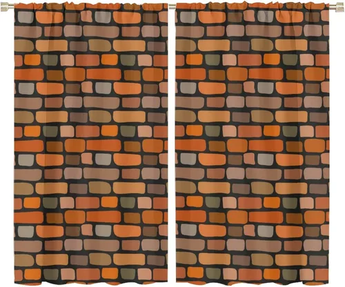 Vista 38 de Cortinas opacas para pared de ladrillo, rústicas, para pared de ladrillo, naranja y rojo, impresión artística para sala de estar, dormitorio