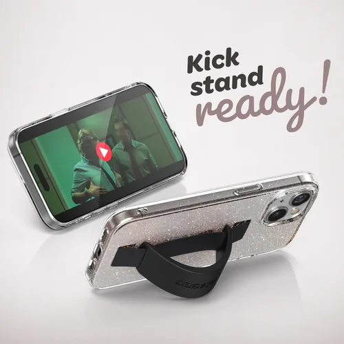 Vista 4 de ENCASED Funda con lazo para los dedos, diseñada para iPhone 15 Plus (2023), funda transparente con correa de mano con soporte de silicona suave al