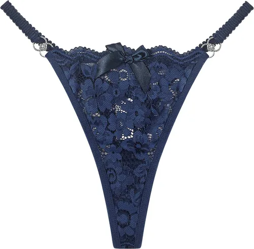 Vista 9 de Women G-String Butterfly Embroidery Lace T Back Bikini Underwear Low-Waist Thongs Briefs Negro (Black Lace)