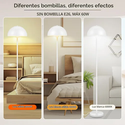 Vista 4 de Lámpara de pie, lámparas de pie industriales blancas para sala de estar, lámpara de pie de 65.6 pulgadas, pantalla de cúpula de hongo retro