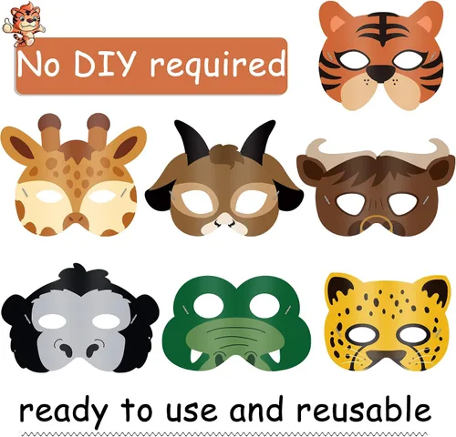 Vista 5 de Blulu 16 piezas de máscaras de animales del safari para niños Máscaras de animales del zoológico de la jungla Máscaras de dibujos animados