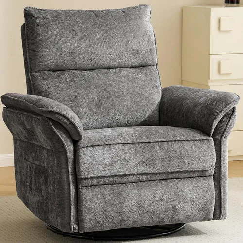 Vista 9 de Sillón reclinable giratorio de gran tamaño con reposacabezas ajustable, mecedora para guardería con reposabrazos sobrerelleno, silla reclinable Beige