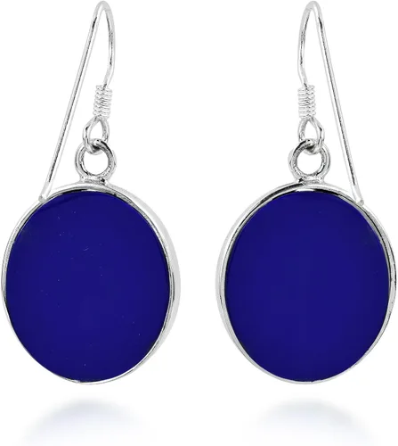 Vista 3 de Pendientes colgantes de plata de ley 925 con diseño de árbol de la vida con acentos de lapislázuli azul simulados