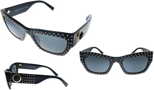 Vista 4 de Versace VE 435 GB1 Lentes de sol rectangulares de plástico negro y dorado lente gris