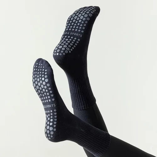 Vista 2 de JUCHYDii Calcetines de yoga con empuñaduras para mujer, calcetines antideslizantes de agarre largo para pilates, barras, entrenamientos y hospital