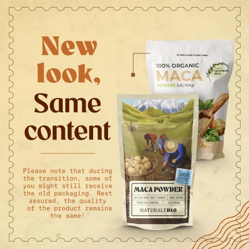 Vista 8 de NaturaleBio Polvo de Maca Orgánico 8 oz. Peruano, Natural y Puro, de Raíz de Maca Orgánica. Apto para vegetarianos y veganos - Gelatinizado.