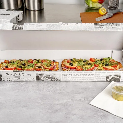 Vista 60 de Restaurantware - Cajas para pizza, 50 unidades, 14 x 7 x 1.5 pulgadas, embalaje de papel de cartón corrugado con bloqueo de pestañas, resistente a