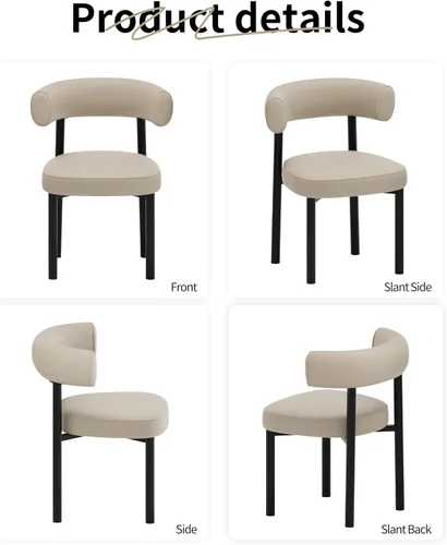 Vista 7 de Juego de 2 sillas de comedor, sillas de comedor de mediados de siglo, patas de acero al carbono, asiento tapizado, cuero texturizado, respaldo