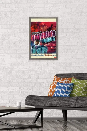 Vista 2 de Trends International Netflix Stranger Things - Póster de pared de Welcome to Hawkins Indiana, 22.4 pulgadas de largo x 14.7 W, versión enmarcada