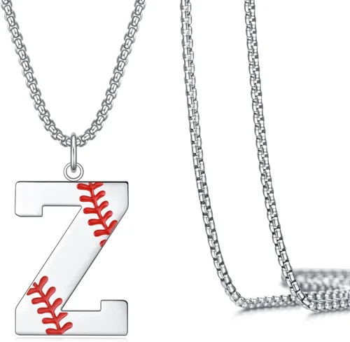 Vista 9 de VEEHOO Collar de béisbol para hombres y niños, letra inicial de la A a la Z, joyería de béisbol con colgante de joyería de béisbol para niños