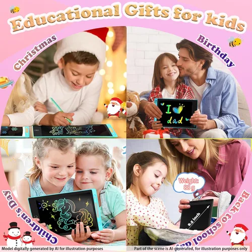 Vista 6 de Paquete de 2 tabletas de escritura LCD para niños de 8.5 pulgadas, colorido tablero de dibujo para niños, juegos de viaje, actividades