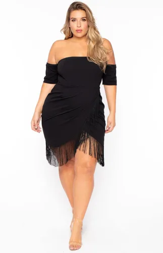 Vista 3 de ROSIANNA Vestidos de talla grande con borlas y hombros descubiertos para mujer