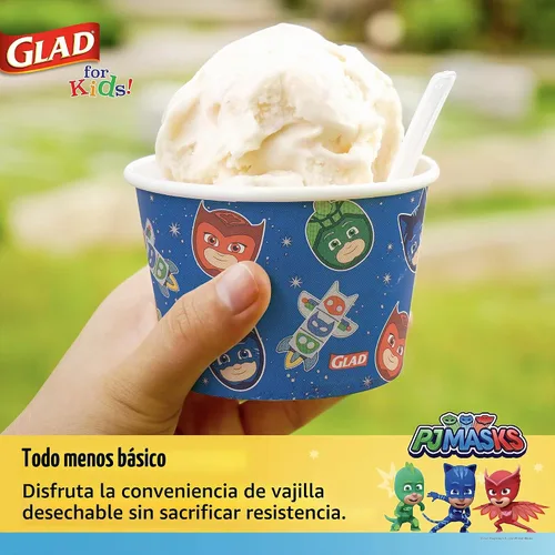 Vista 4 de Glad Cuencos de papel para aperitivos con tapas para niños, diseño espacial, resistentes, desechables para microondas con tapas para sopa o helado