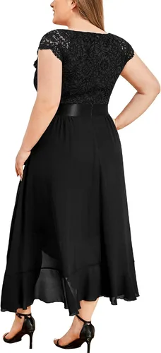 Vista 2 de Miusol Vestido largo de dama de honor elegante con cuello en V y encaje floral y dobladillo asimétrico para mujer